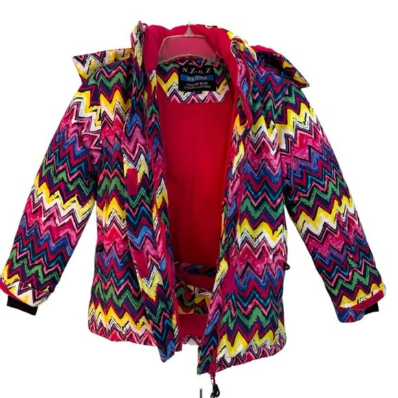 NWT Girls Size 12 Windproof Waterproof Multicolor Chevron Snowboard Ski Jacket - Picture 3 of 7